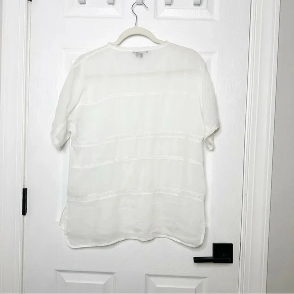 VINCE 100% Ramie White Lace Insert Boxy Top Size XXS Minimalist Quiet Luxury‎ - Picture 7 of 7